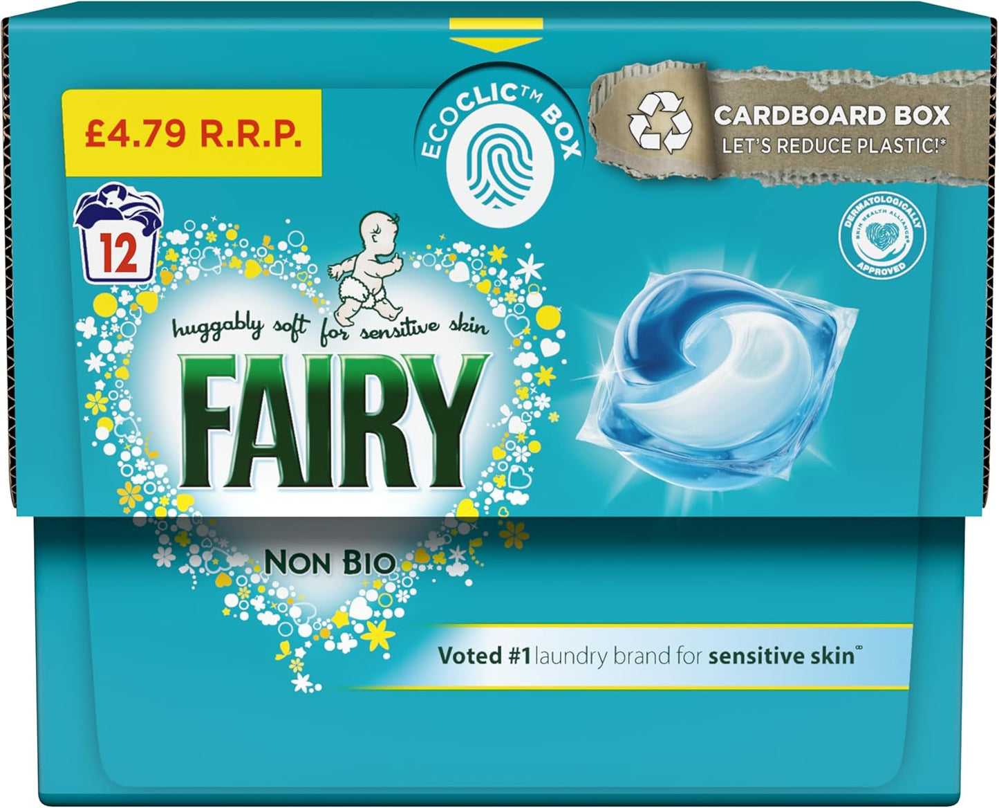 Non-Bio PODS Washing Liquid Laundry Detergent Tablets/Capsules, 12 Washes, Stain Remover for Clothes, Huggable Soft with Fresh Scent