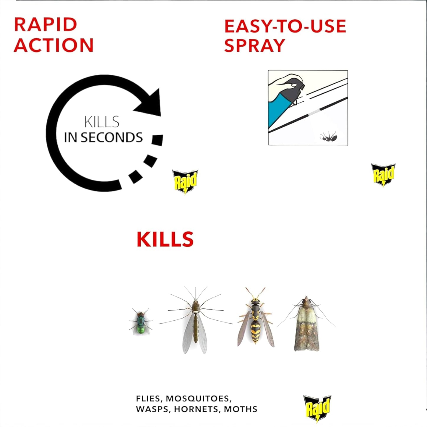 6 X 300Ml Raid Rapid Action Fly & Wasp Killer, Fly Killer Spray for Indoor Use(Total 1800 Ml)