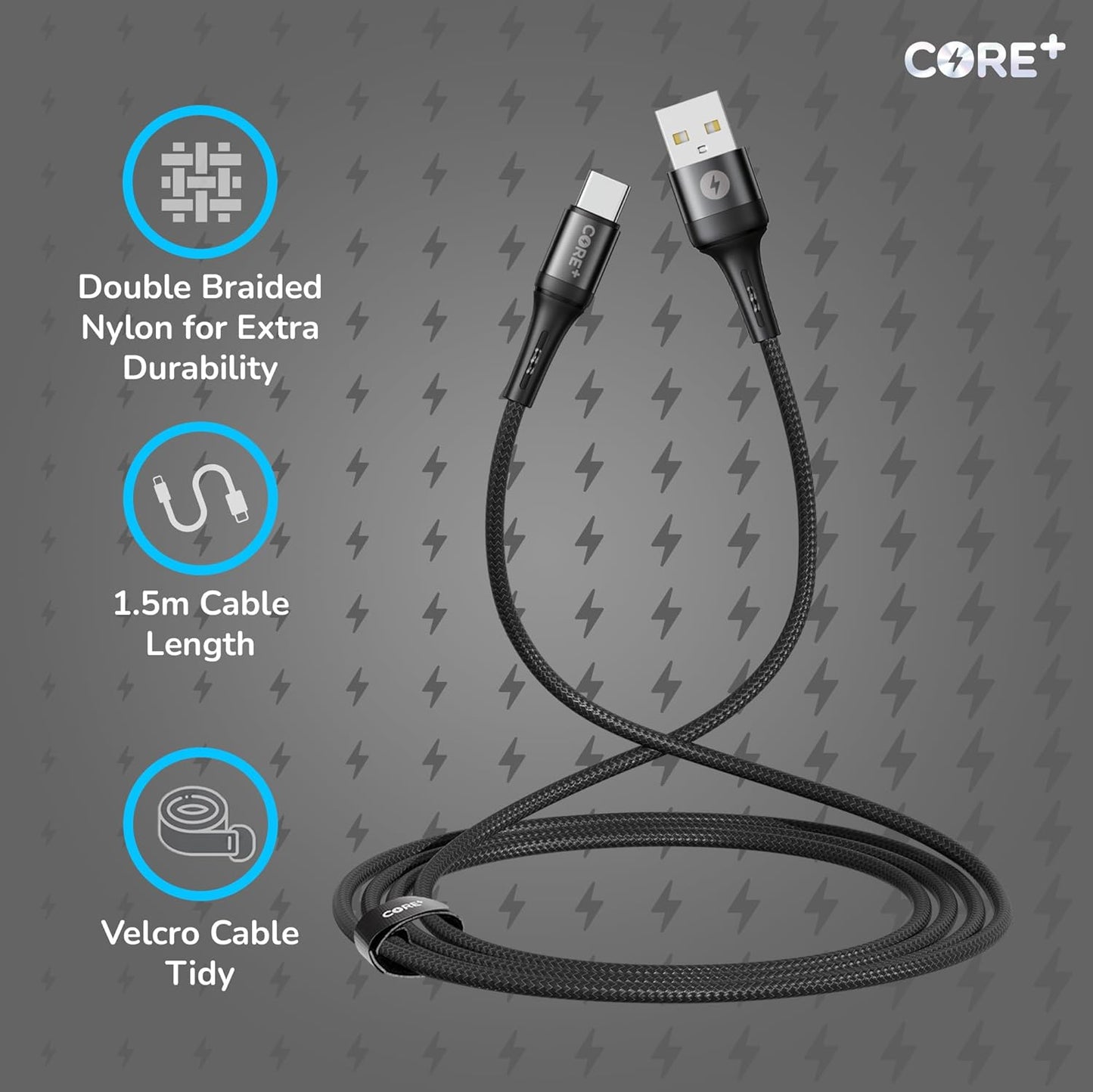 | 1.5M USB C to USB a Smartphone Charger Cable 12W | Fast Charging | Compatible with Iphone 15 Pro, Macbook, Samsung, Google Devices | Includes Cable Tidy (1 X 1.5M 15W Fast Charge)