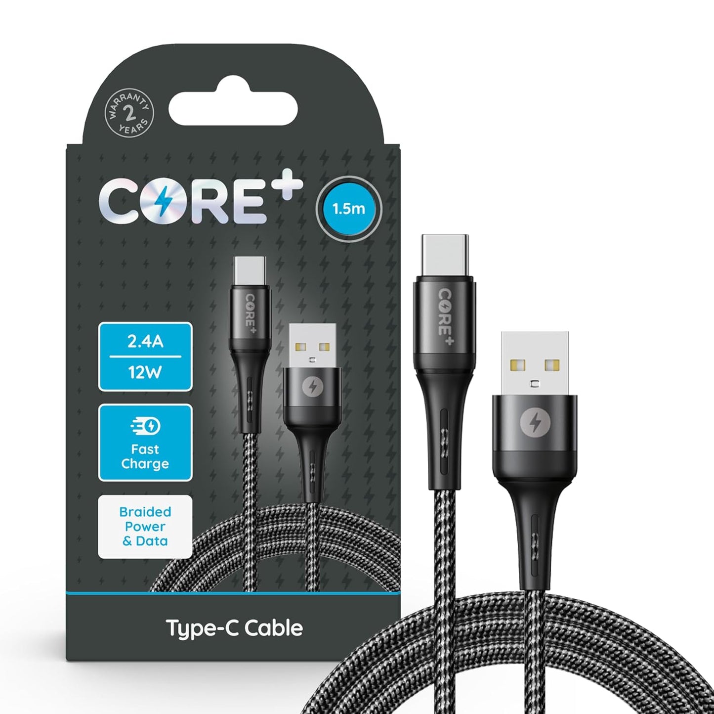 | 1.5M USB C to USB a Smartphone Charger Cable 12W | Fast Charging | Compatible with Iphone 15 Pro, Macbook, Samsung, Google Devices | Includes Cable Tidy (1 X 1.5M 15W Fast Charge)