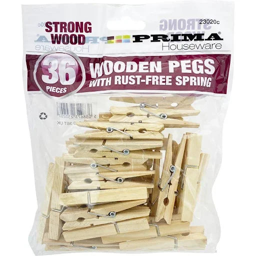 Prima Wooden Clothes Pegs 36 Pack