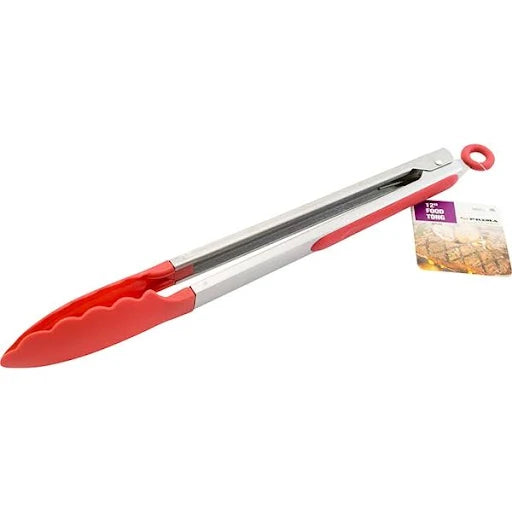 Stainless Steel Heat Resistant Kitchen Tongs for Cooking, 9 + 12 Inch, Set of 2 BBQ Tong, Non Scratch Silicone Tip for Pan, Strong Grip, Grab Food, Toss Salad, Air Fryer, Pull Lock, Black