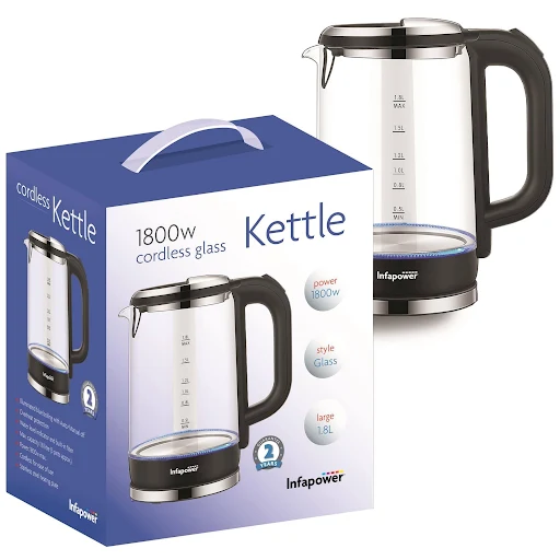 Kitchen Pro Glass Kettle Infapower X507 1.8L Cordless Glass Kettle 1800W