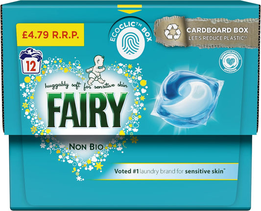 Non-Bio PODS Washing Liquid Laundry Detergent Tablets/Capsules, 12 Washes, Stain Remover for Clothes, Huggable Soft with Fresh Scent