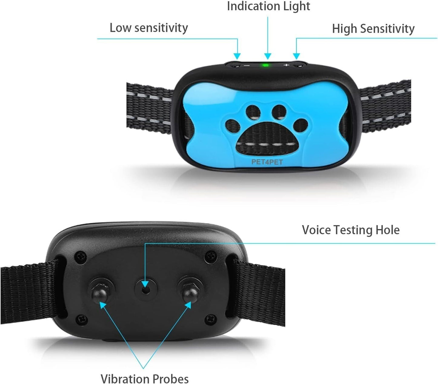 Anti Bark Collar Stop Dog Barking Sound Vibration S-M-L Adjustable Rechargeable