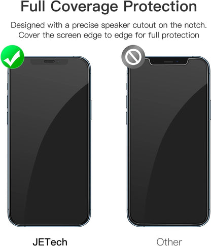 Full Coverage Screen Protector for Iphone 12/12 Pro 6.1-Inch, Black Edge Tempered Glass Film with Easy Installation Tool, Case-Friendly, HD Clear, 3-Pack