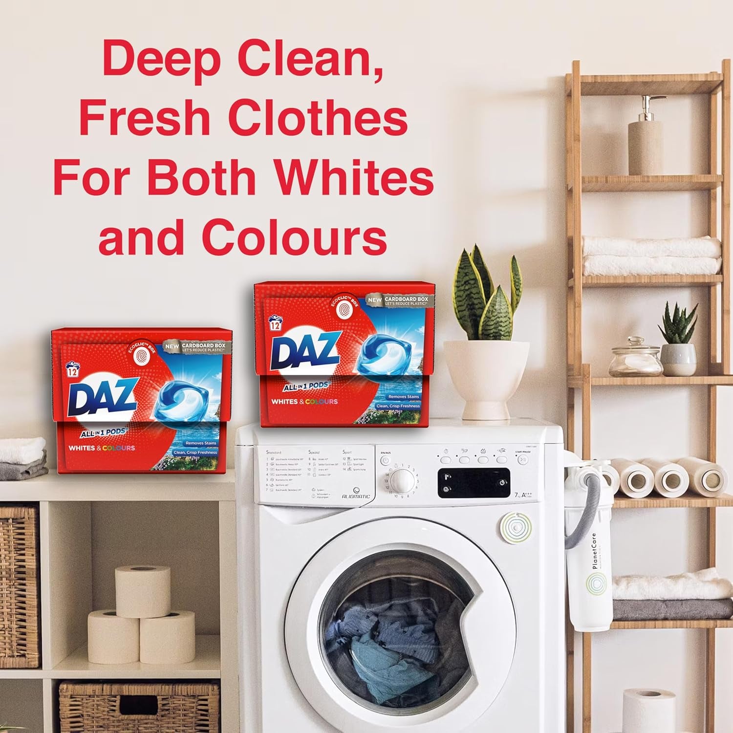 Daz All-In-One Laundry Pods 12W - Whites & Colours, Pack of 2 - Deep Clean, Fresh Scent, Eco-Friendly ECOCLIC Box