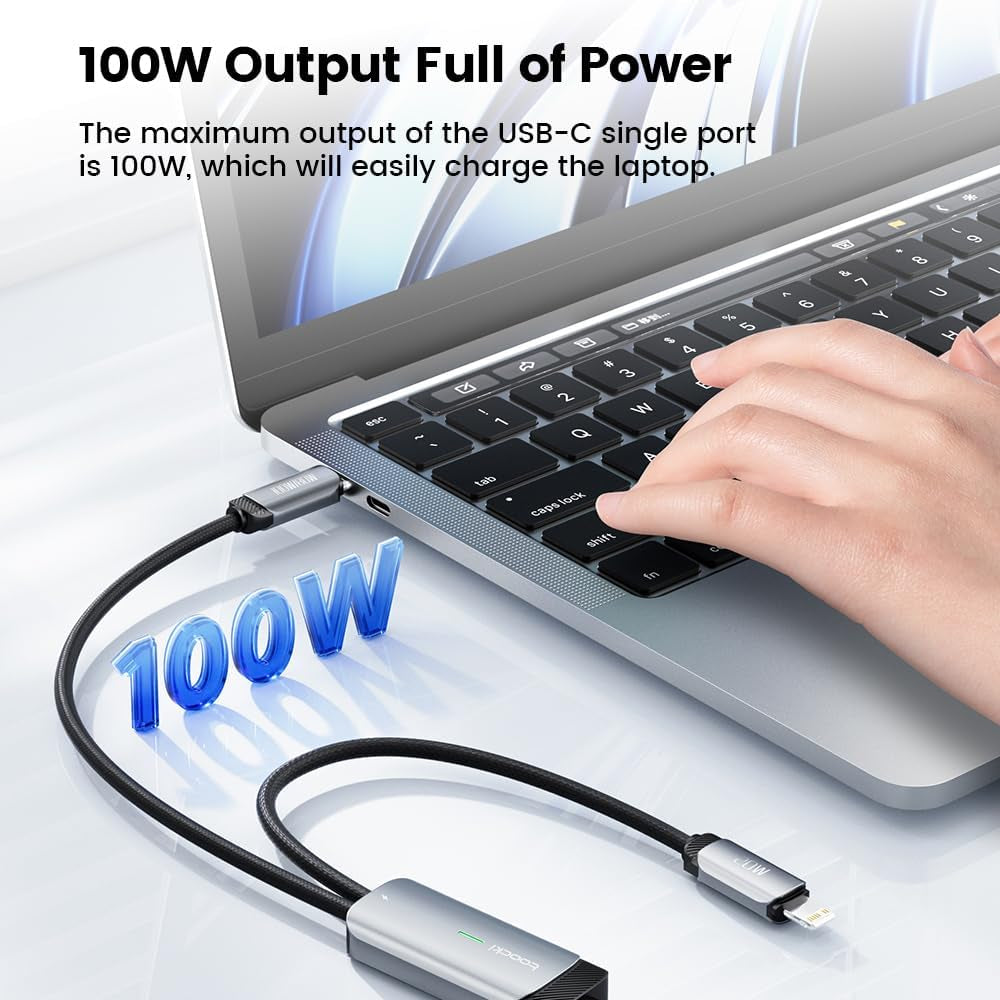 USB-C to Dual Output USB-C Cable and Apple Compatible, 100W Nylon Braided Power Delivery PD with Indicator Light Fast Charger, Nylon Braided Cord Compatible with Galaxy S, Iphone