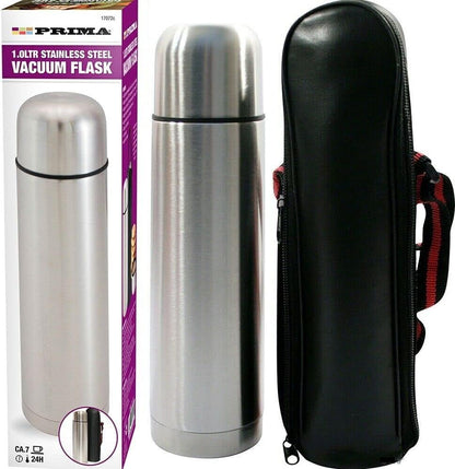 1L Stainless Steel Flask - Keeps Drinks Hot & Cold, with Carry Case, Vacuum Insulated Thermos, Perfect for Sports, Outdoor, Hiking, Travel, Office, Leakproof Lid Serves as a Cup, 1000Ml