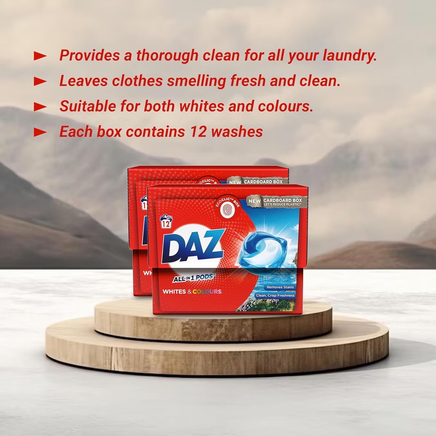 Daz All-In-One Laundry Pods 12W - Whites & Colours, Pack of 2 - Deep Clean, Fresh Scent, Eco-Friendly ECOCLIC Box