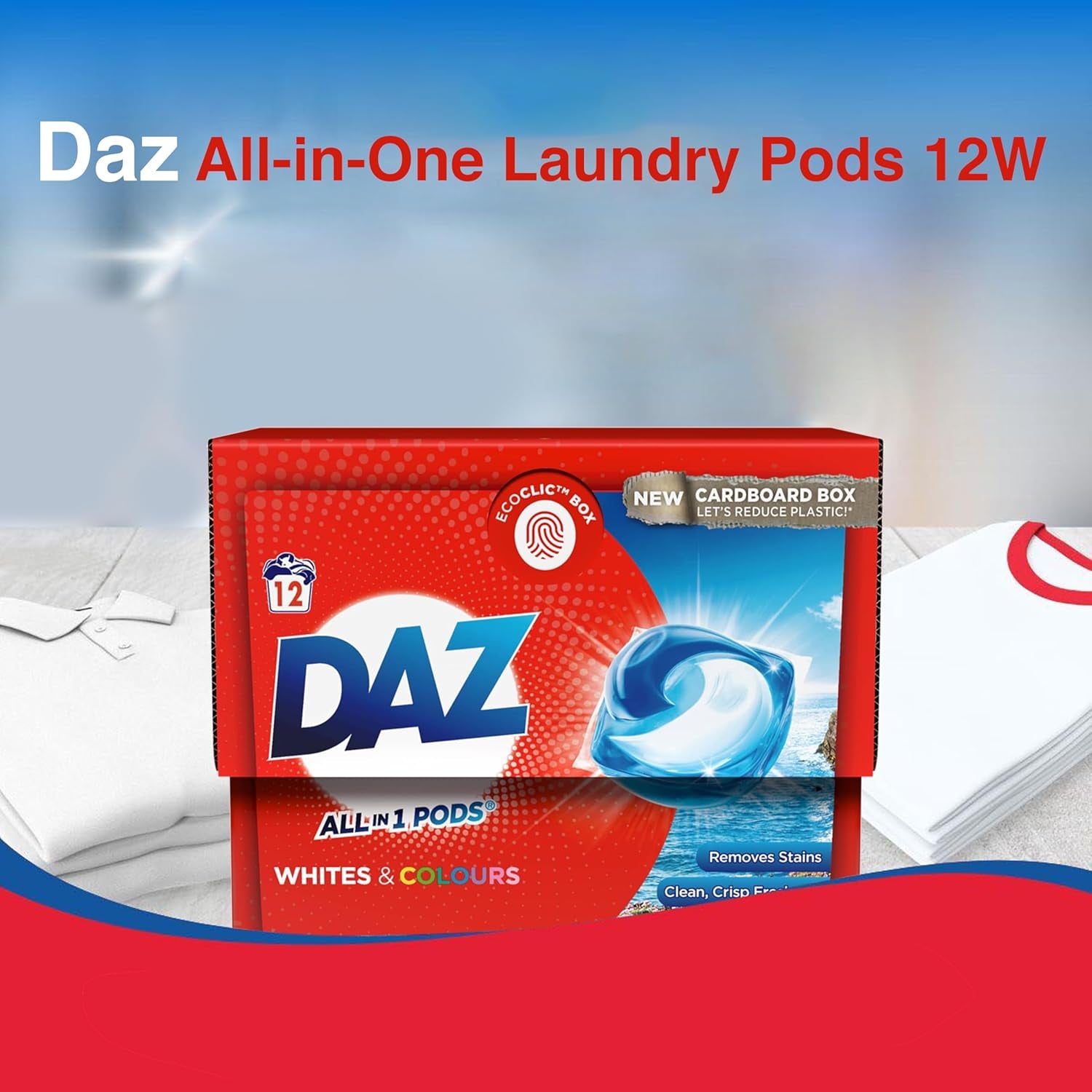 Daz All-In-One Laundry Pods 12W - Whites & Colours, Pack of 2 - Deep Clean, Fresh Scent, Eco-Friendly ECOCLIC Box