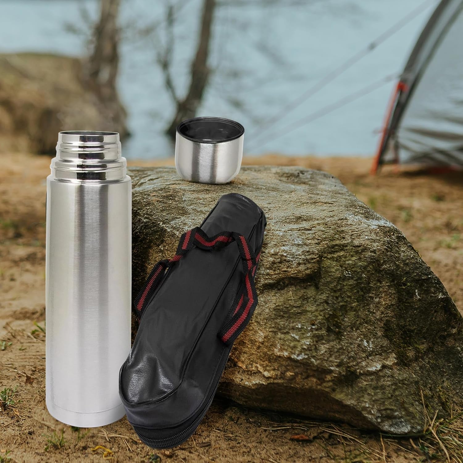 1L Stainless Steel Flask - Keeps Drinks Hot & Cold, with Carry Case, Vacuum Insulated Thermos, Perfect for Sports, Outdoor, Hiking, Travel, Office, Leakproof Lid Serves as a Cup, 1000Ml