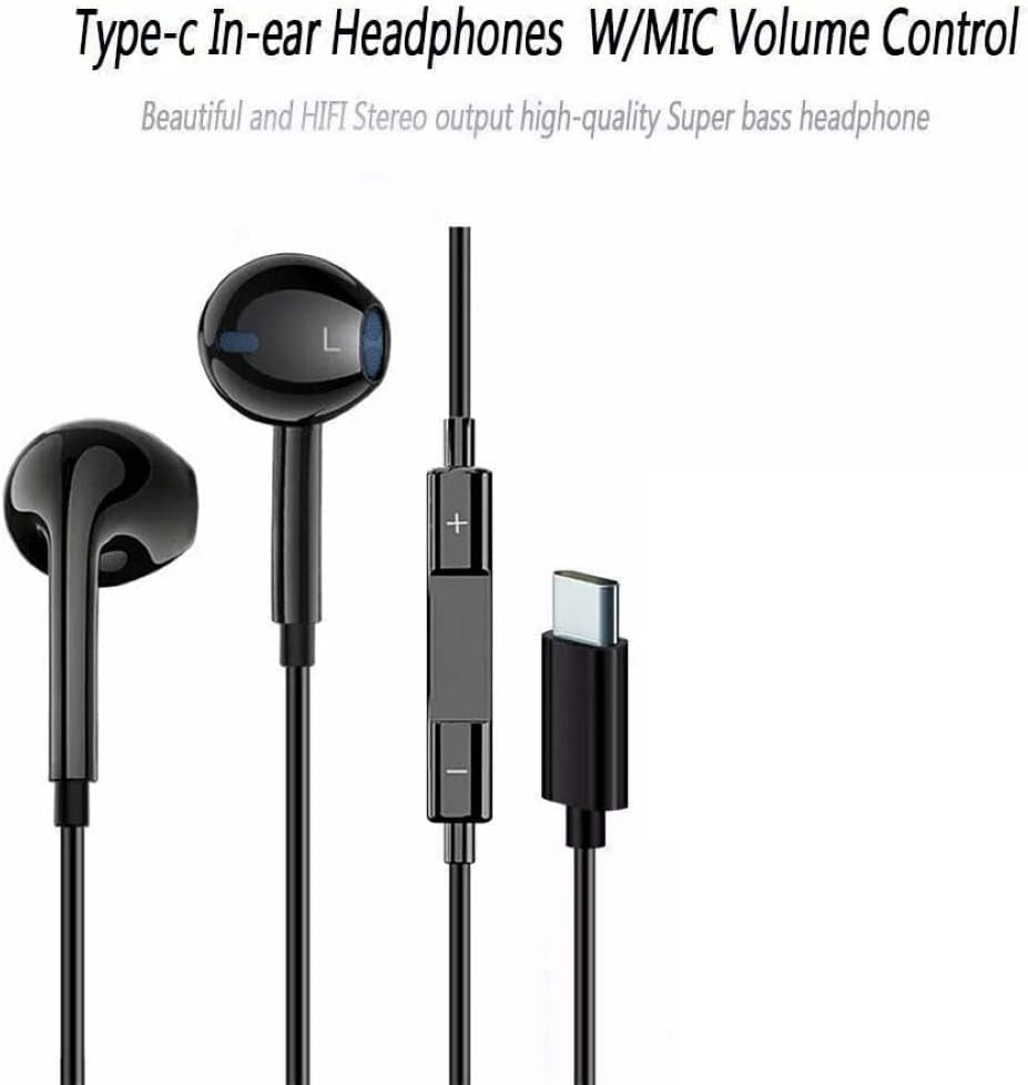 USB C Wired in Ear Headphones, Hifi Stereo in Ear USB Type C Noise Cancellation Earbuds|Wired Headphones with Mic & Volume Control Compatible with Sam-Sung S24/S23/S22 & I-Phone16 15(Black)