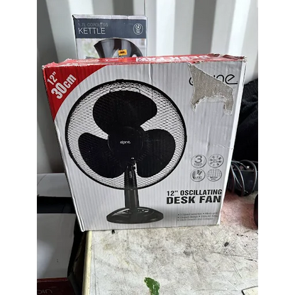 Elpine Black 12” Desk Fan Oscillating 3 Speed Heavy Duty Mesh Grill Home UK Pin Plug
